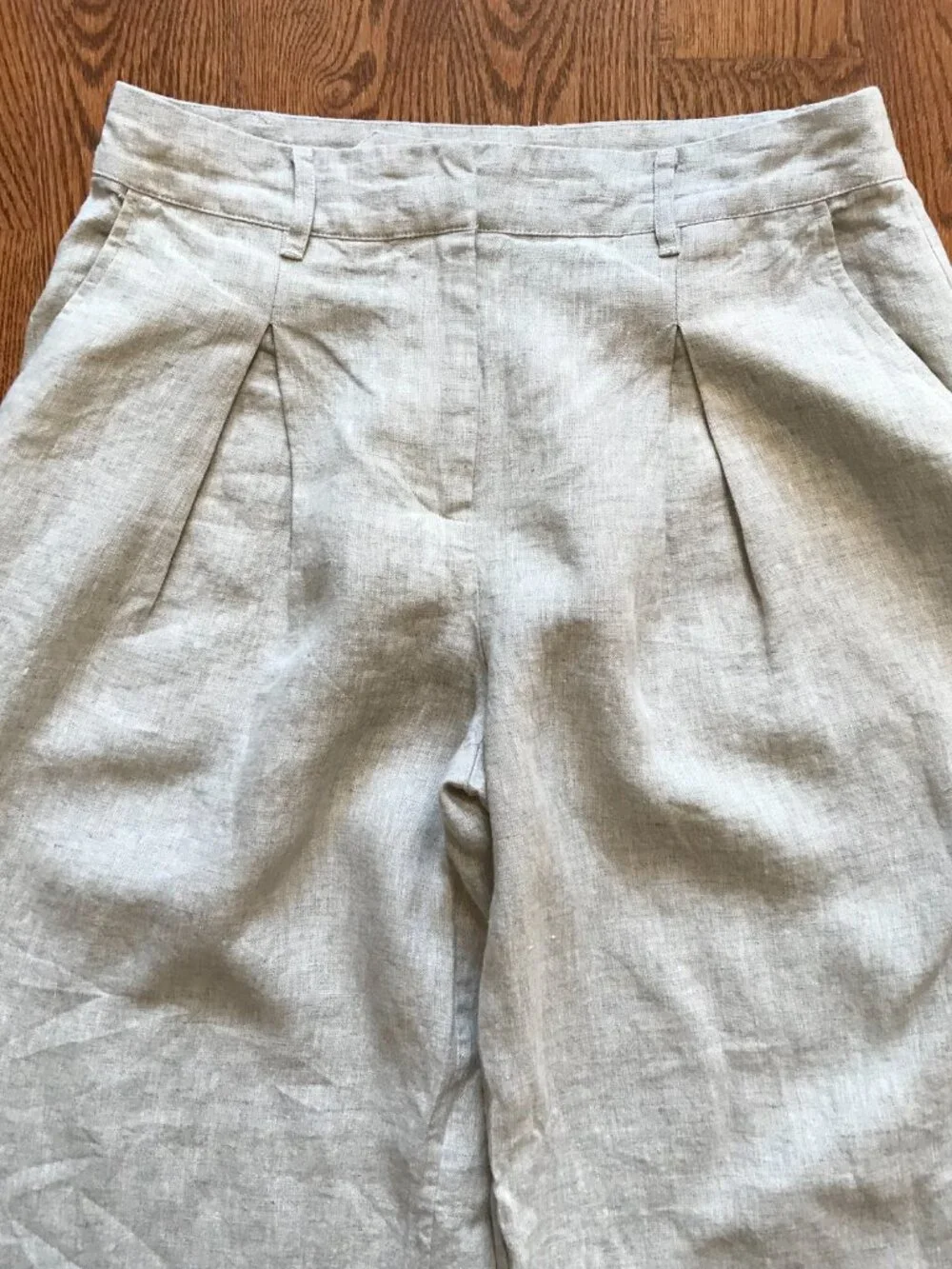 Reformation Asher Linen Wide Leg Pants Womens 6 Beige Khaki Pleated High Rise